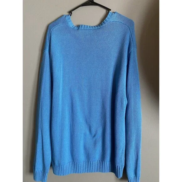 Chaps‎ Mens Size XL Blue Long Sleeve V-Neck Pullover Cotton Knit Sweater - Picture 3 of 5